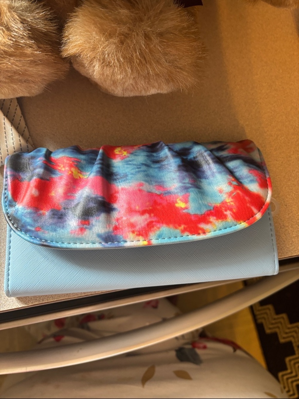Kenneth Cole Reaction Light Blue Wallet with Multicolor Tie-Dye Flap